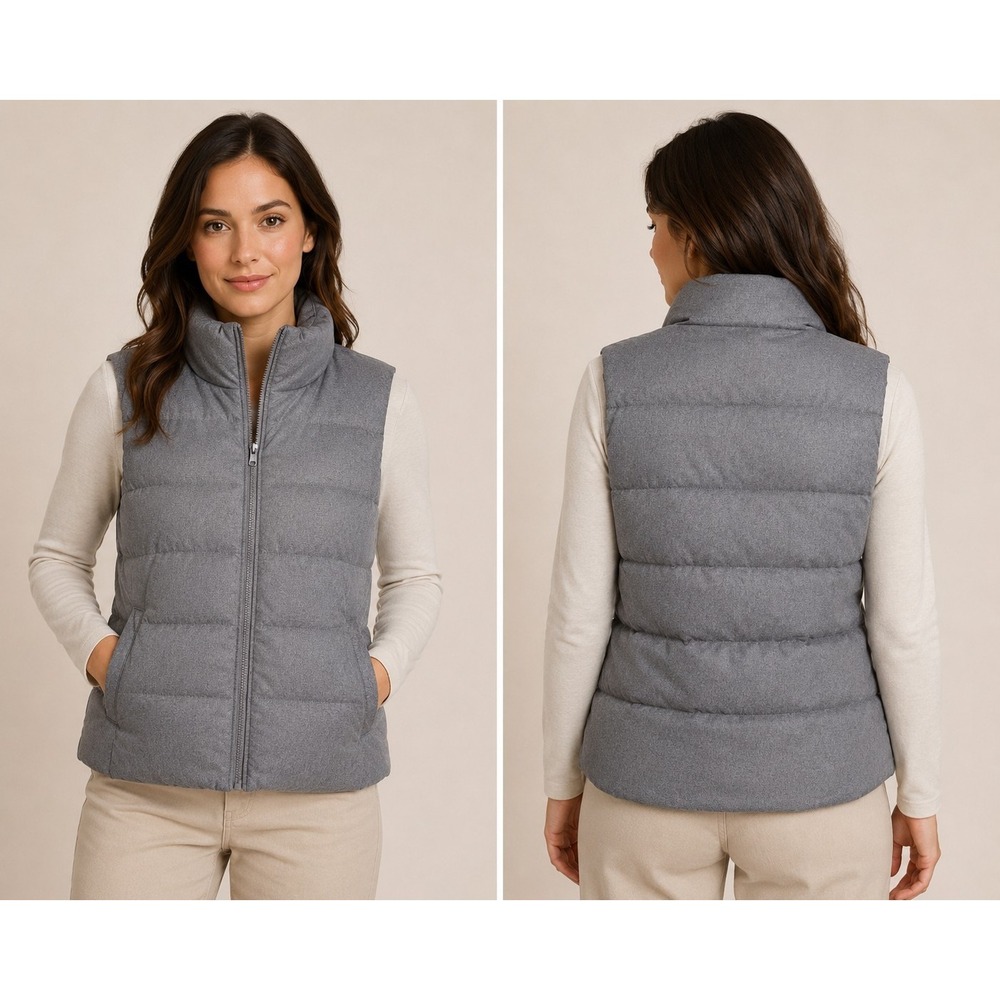 Old Navy Gray Puffer Vest Women's Medium Quilted Full Zip Sleeveless Jacket
